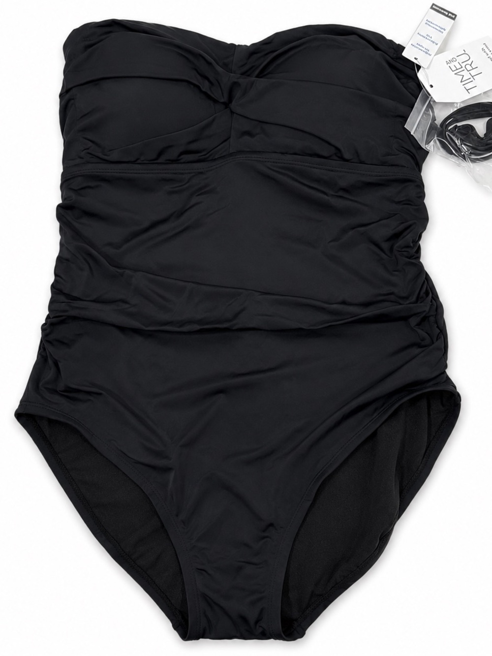Strapless Black One-Piece Swimsuit - Classic Ruched Swimwear